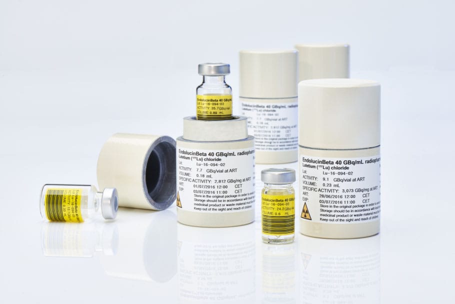 EndolucinBeta lutetium chloride radiopharmaceutical vials with lead shielding containers