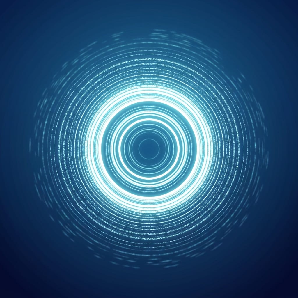 Glowing blue concentric circles radiating on dark background