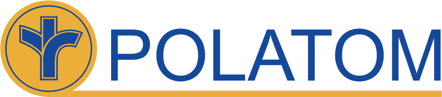 Polatom company logo with blue text and gold emblem